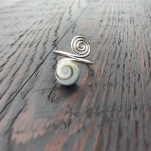 Shiva Shell Spiral Design Sterling Silver Ring - Adjustable