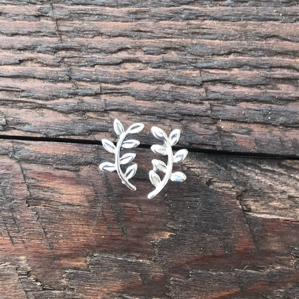 Sterling Silver 'Curved Branch' Design Stud Earrings