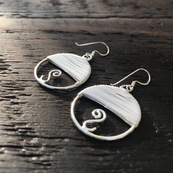 'Adorn' Round Sterling Silver Drop Earrings
