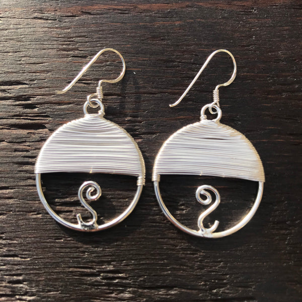 'Adorn' Round Sterling Silver Drop Earrings