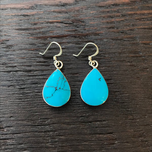 'White Isle' Blue Turquoise Tear Drop Sterling Silver Earrings