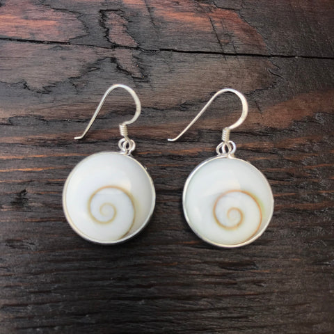 Large Round Shiva Shell & Sterling Silver Drop Earrings