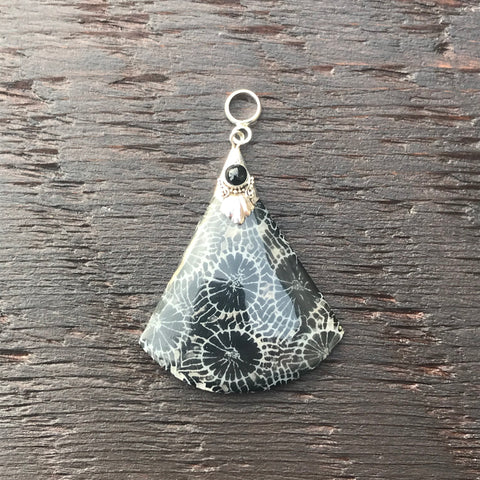 Black Coral Print Sterling Silver Embellished Pendant