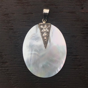 Mother of Pearl Pendant With Sterling Silver Ethnic Design Embellishment