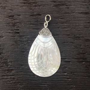 Mother of Pearl Etched Pendant With Sterling Silver Embellishment