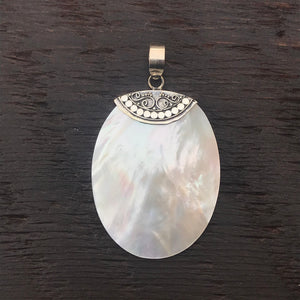 Mother of Pearl Pendant With Indonesian Inspired Sterling Silver Embellishment