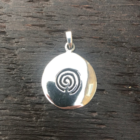 Solid Round Sterling Silver Pendant With Etched Spiral Design