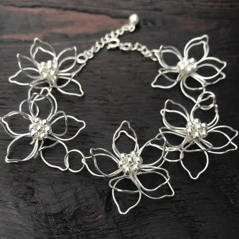 'Lotus' Flower Sterling Silver Bracelet