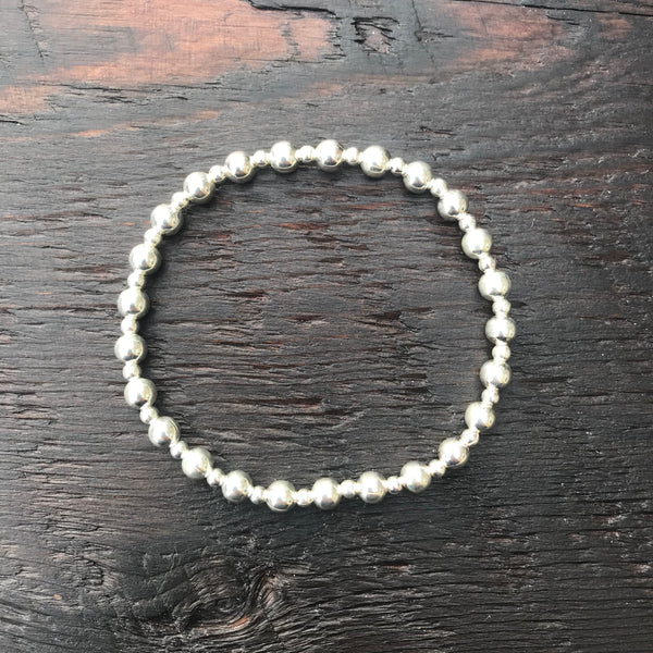Sterling Silver Ball & Beads Elasticated Bracelet