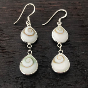Double Drop Small Pear Shaped Shiva Shell & Sterling Silver Earrings