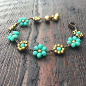 'Bead Love' Flower Design Bead Bracelet (Green Turquoise)