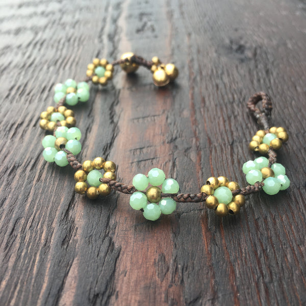 'Bead Love' Flower Design Bead Bracelet (Mint Green)