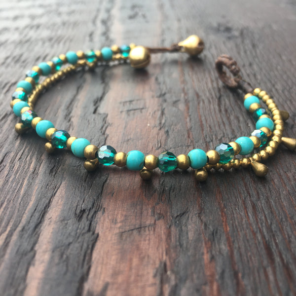 'Bead Love' Bracelet with Teardrops (Blue Turquoise & Iridescent Blue)