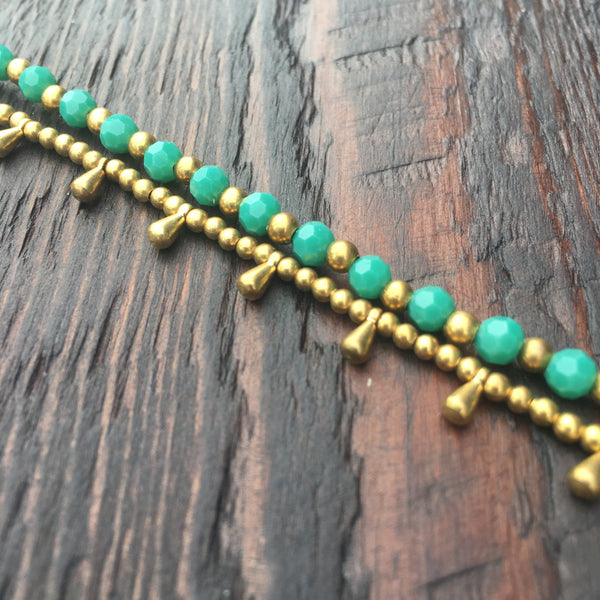 'Bead Love' Bracelet with Teardrops (Green Turquoise)