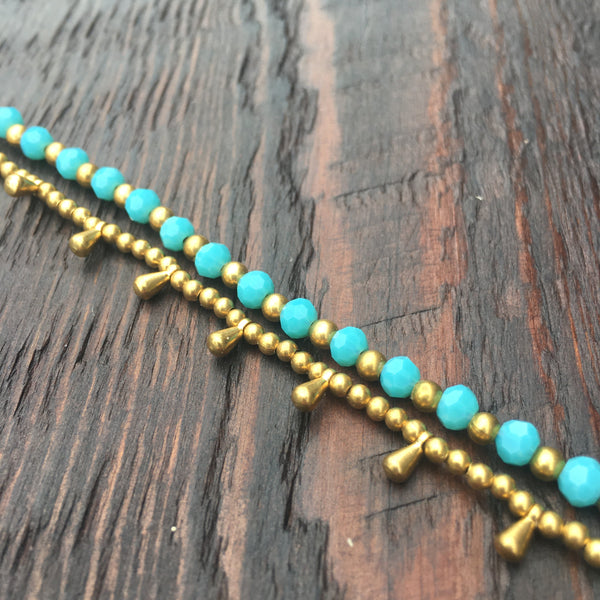 'Bead Love' Bracelet with Teardrops (Blue Turquoise)