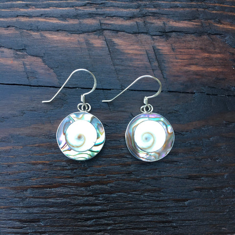‘White Isle’ Abalone & Shiva Shell Ocean Sterling Silver Drop Earrings