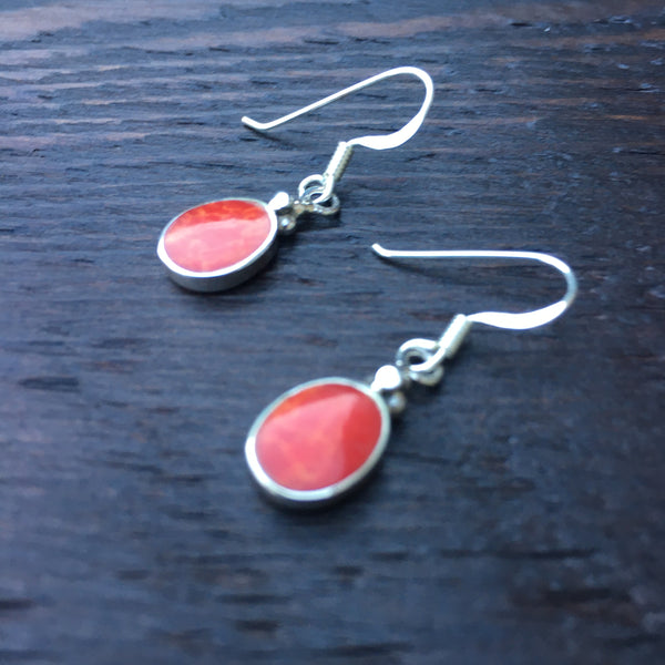 ‘Vitality’ Red Coral Mini Sterling Silver Drop Earrings