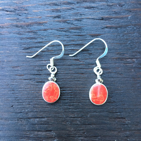 ‘Vitality’ Red Coral Mini Sterling Silver Drop Earrings