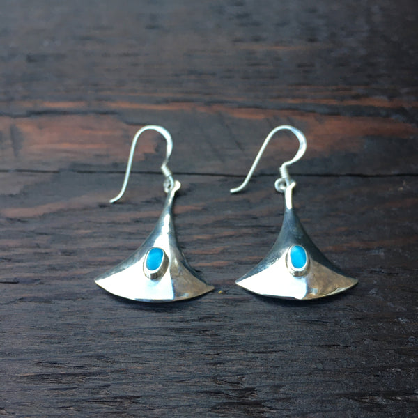 'White Isle' Blue Turquoise Sterling Silver Drop Earrings
