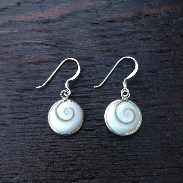 Small Round Shiva Shell & Sterling Silver Drop Earrings