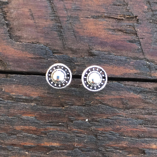 Sterling Silver 'Ethnic Silver Dome' Design Stud Earrings