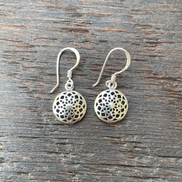 'Abstract Mandala' Sterling Silver Mini Drop Earrings