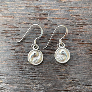 'Yin Yang' Sterling Silver Mini Drop Earrings