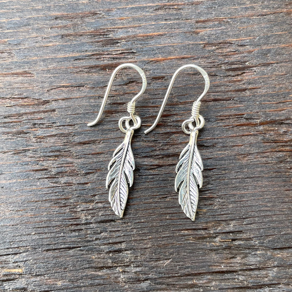 'Feather' Sterling Silver Mini Drop Earrings