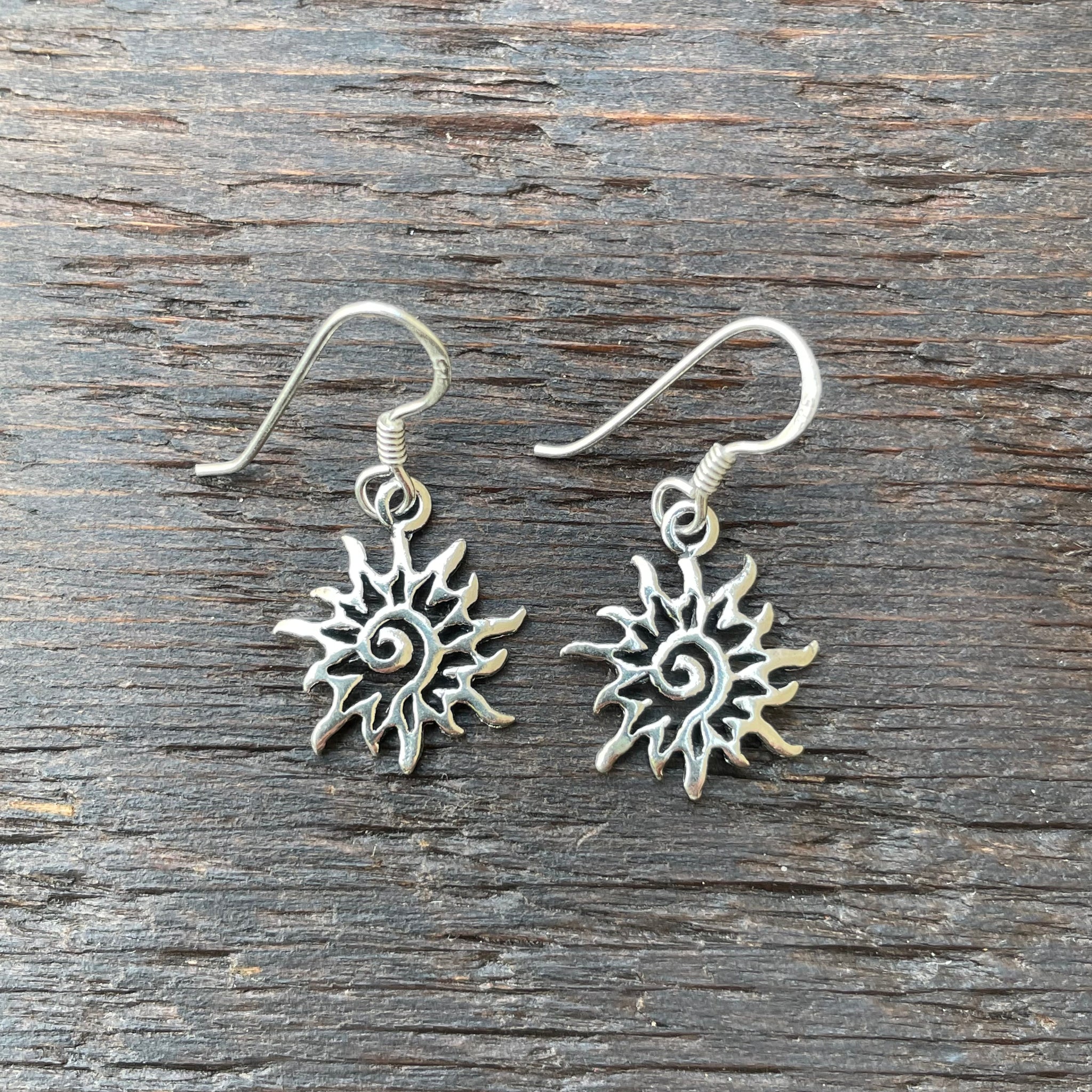 'Abstract Sun' Sterling Silver Mini Drop Earrings